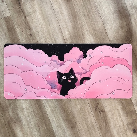 Kawaii Black Cat, Extra Large, Gaming, Mouse Pad, Desk Mat, 27.5" x 11.5", NEW - Picture 1 of 7